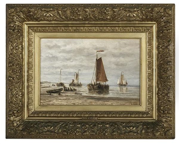 Sailboats At The Shore Oil Painting by Hendrik Hulk