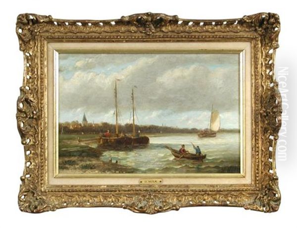 An Estuary Scene With Sailing Boats Oil Painting by Hendrik Hulk