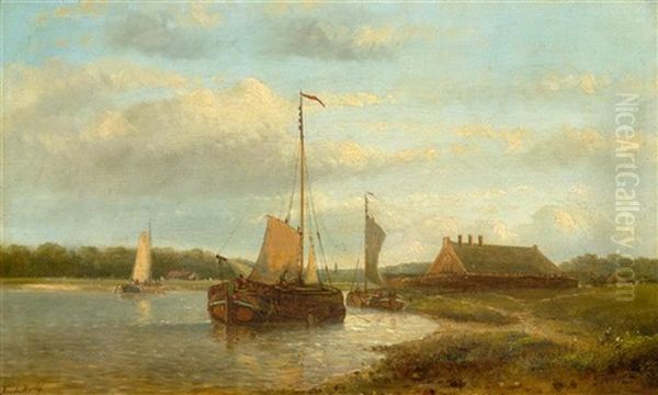 Ships By The Coast Oil Painting by Hendrik Hulk