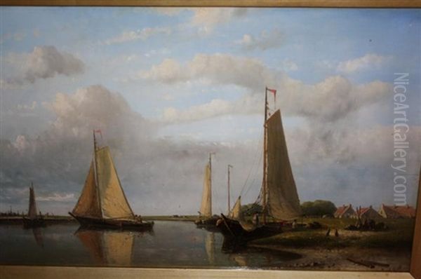 Bateau De Peche Sur Un Canal En Hollande Oil Painting by Hendrik Hulk