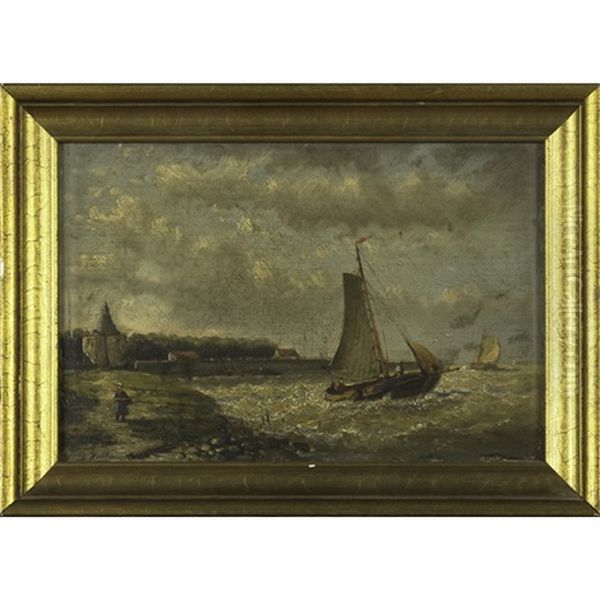 A Sailing Ship By The Shore Oil Painting by Hendrik Hulk