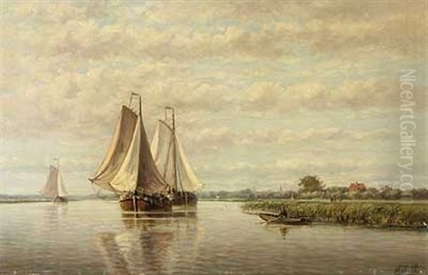 Segelboot Auf Hollandischem Flusslauf Oil Painting by Hendrik Hulk