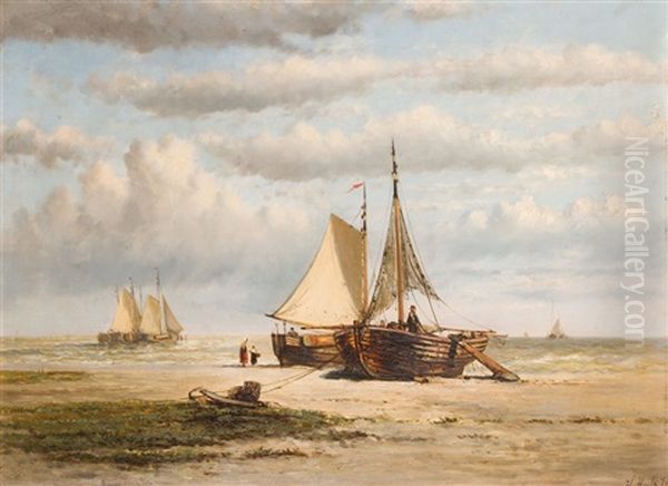 Fischerboote Am Hollandischen Strand Oil Painting by Hendrik Hulk