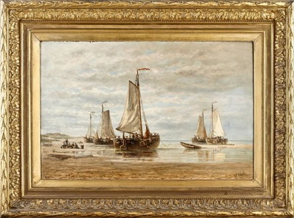 Fischerboote Am Hollandischen Strand Oil Painting by Hendrik Hulk