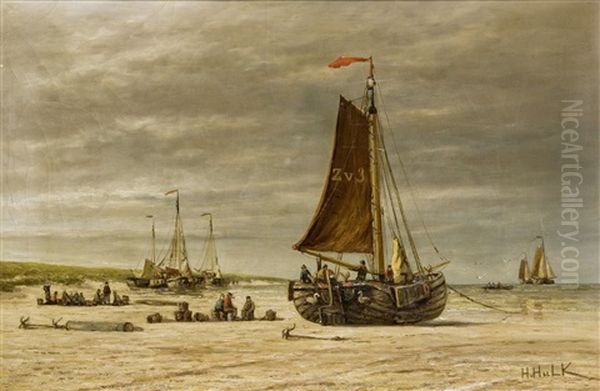 Fischer Am Hollandischen Strand Oil Painting by Hendrik Hulk