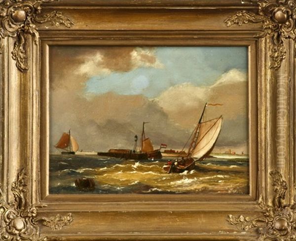 Segelboote In Aufgewuhlter See An Der Hollandischen Kuste Oil Painting by Hendrik Hulk