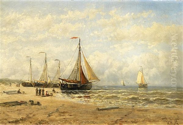 Aufliegende Fischerboote Am Strand Oil Painting by Hendrik Hulk