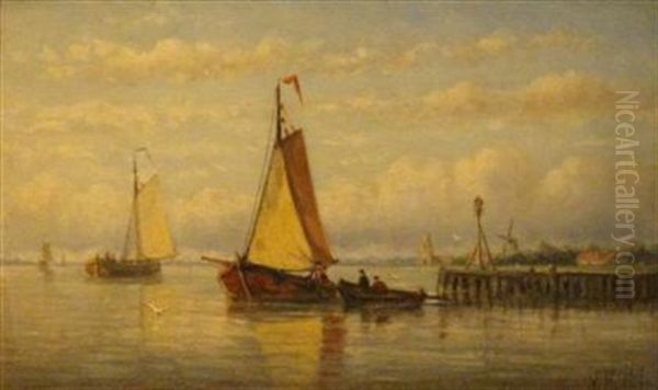 Boats In An Estuary Oil Painting by Hendrik Hulk