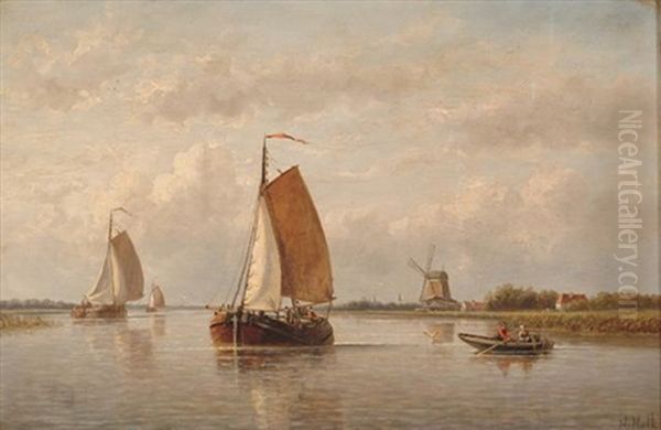 Boats In An Estuary Oil Painting by Hendrik Hulk