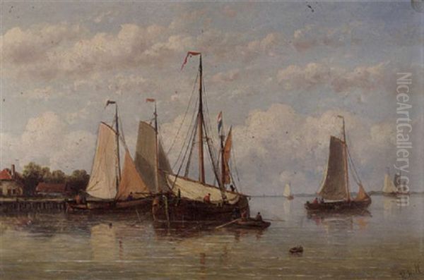 Shipping In An Estuary Oil Painting by Hendrik Hulk