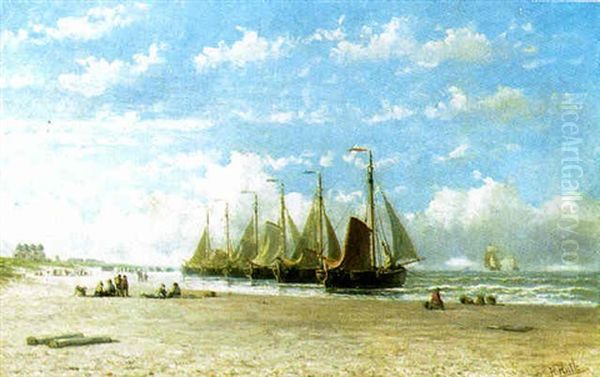 Sailboats At Boy Oil Painting by Hendrik Hulk