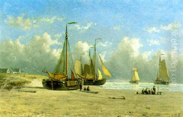 A Fish Fleet By The Shore Oil Painting by Hendrik Hulk