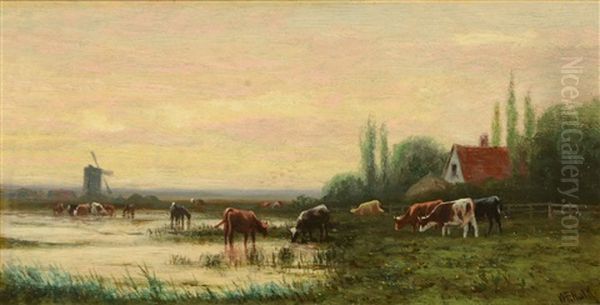 Cows Grazing Oil Painting by William Frederick Hulk