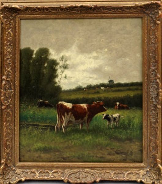 Cattle Grazing In A Field Oil Painting by William Frederick Hulk