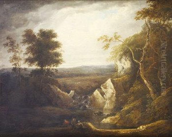 Italianate Landscape With Figures In Foreground Oil Painting by Ranelagh Barrett