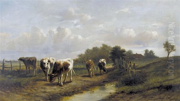 Landweg Mit Kuhherde Oil Painting by William Frederick Hulk