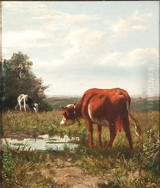 Landscape With Cows Watering Oil Painting by William Frederick Hulk