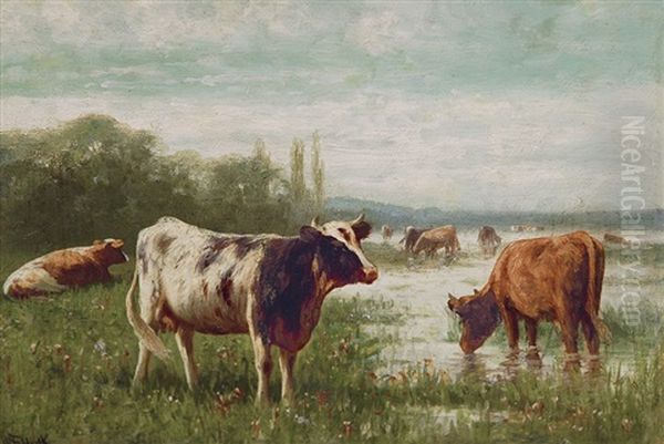 Cows On The Willow Oil Painting by William Frederick Hulk