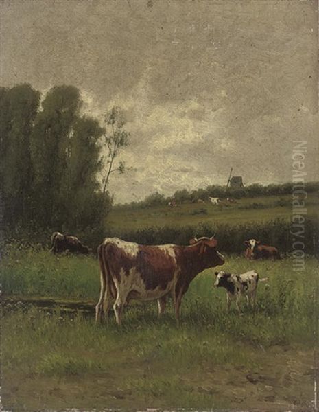 Cattle In The Meadows Oil Painting by William Frederick Hulk