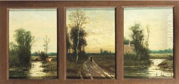 Polder Landscapes (3 Works) Oil Painting by William Frederick Hulk