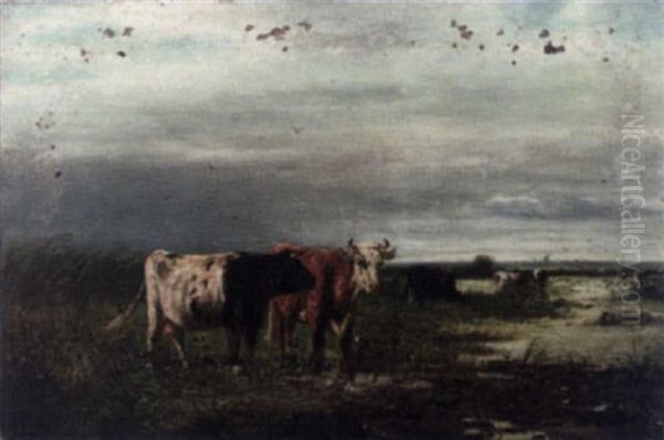 Dutch Landscape With Cows Oil Painting by William Frederick Hulk