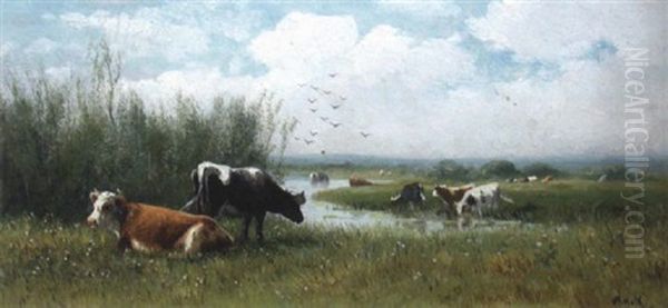 Cows At Pasture Oil Painting by William Frederick Hulk