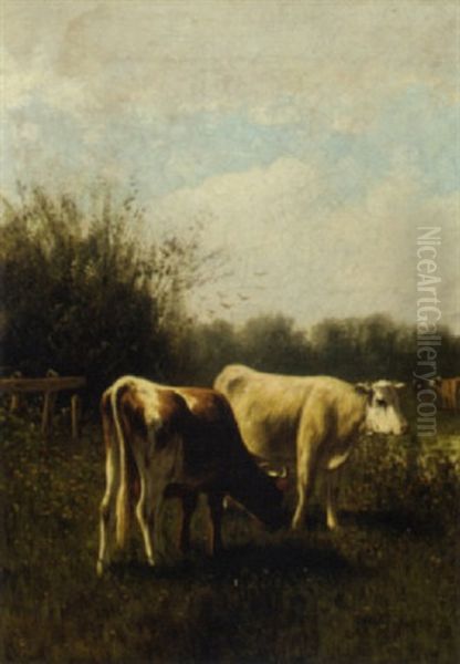 Cattle Grazing In Pasture Oil Painting by William Frederick Hulk