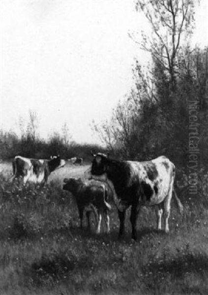 Cattle In A Meadow Oil Painting by William Frederick Hulk