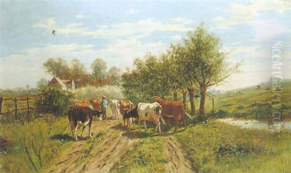 A Country Lane Oil Painting by William Frederick Hulk