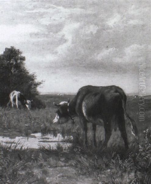 Cattle Grazing With An Extensive Landscape Beyond Oil Painting by William Frederick Hulk