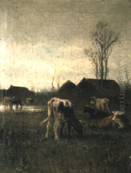 A Cow With Her Calf Oil Painting by William Frederick Hulk