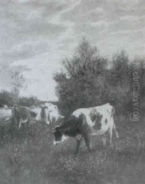 Cows Grazing Oil Painting by William Frederick Hulk