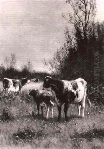 Cattle In A Meadow Oil Painting by William Frederick Hulk