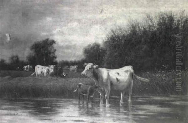 Cattle By A River Oil Painting by William Frederick Hulk