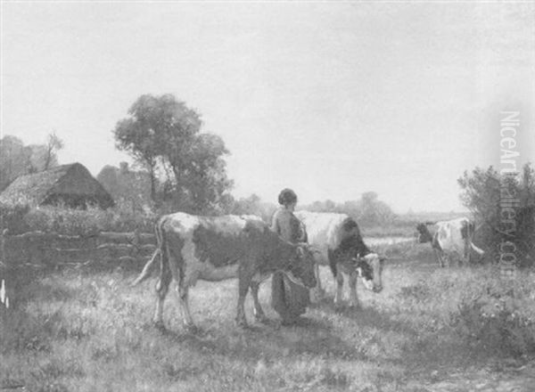 The Little Cow-herd Oil Painting by William Frederick Hulk