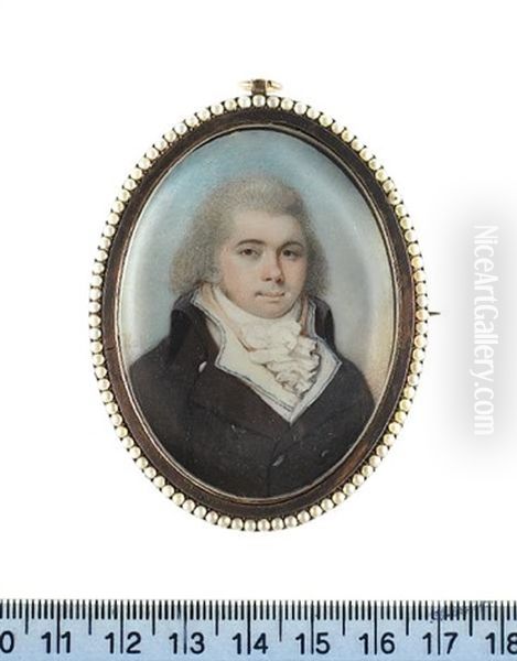 A Gentleman, Wearing Brown Coat, Cream Waistcoat With Blue Trim, Pink Solitaire, White Cravat And Stock Oil Painting by Thomas Hull