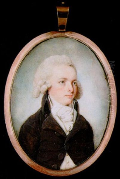 A Young Gentleman With Powdered Hair Wearing Brown Coat, Cream Waistcoat And White Cravat Oil Painting by Thomas Hull