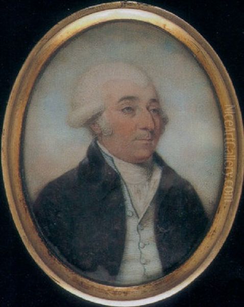 Portrait Of Mr. Clement Strong In Brown Coat, With Blue And White Striped Waistcoat And White Stock Oil Painting by Thomas Hull