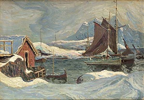 Segeltorkning, Lofoten Oil Painting by Oscar Hullgren