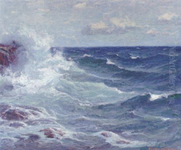 Havet Bryter Pa Skaret Oil Painting by Oscar Hullgren