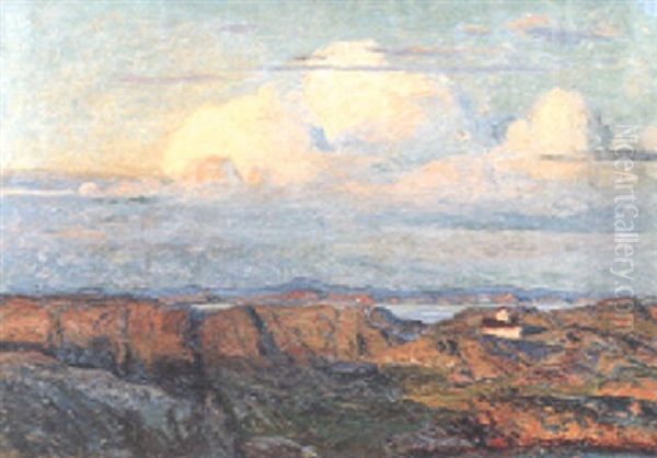 A Coastal Landscape, Sunset Oil Painting by Oscar Hullgren