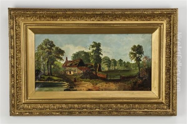 A Country House Beside A Lake With A Figure In The Foreground Oil Painting by Frederick Edward Hulme