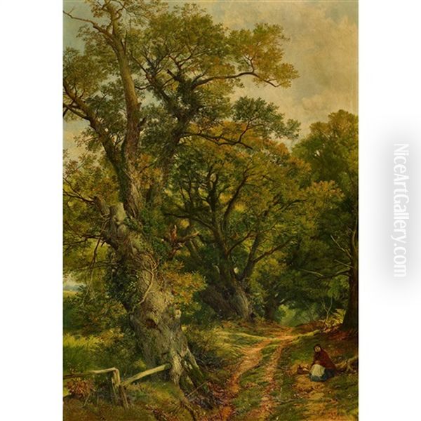 Waldweg Mit Rastender Bauerin Oil Painting by Frederick William Hulme