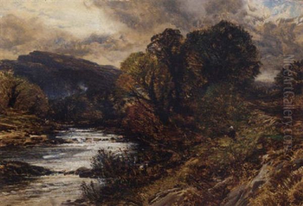 A Welsh River Oil Painting by Frederick William Hulme