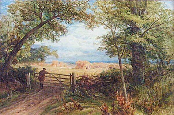 Cornfield At Ockham, Surrey Oil Painting by Frederick William Hulme