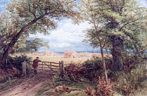 Cornfield At Ockham, Surrey Oil Painting by Frederick William Hulme