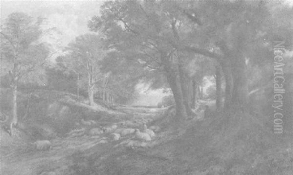 Waldlandschaft Mit Schafherde Oil Painting by Frederick William Hulme