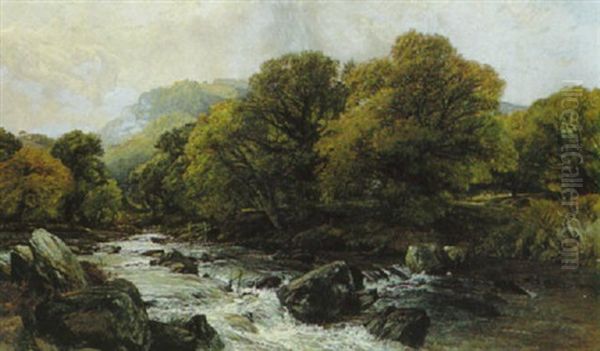 A Woodland Torrent Oil Painting by Frederick William Hulme