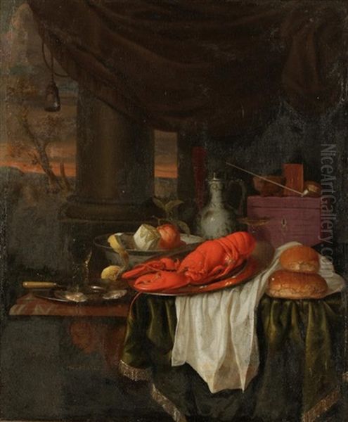 Still Life On A Terrace Oil Painting by Gillis Jacobz van Hulsdonck