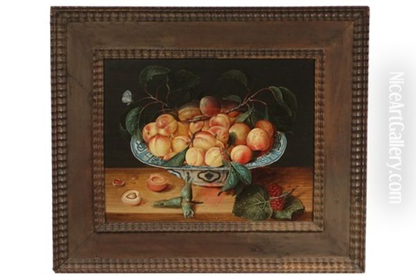 Still Life Of Nectarines In Chinese Bowl Oil Painting by Gillis Jacobz van Hulsdonck